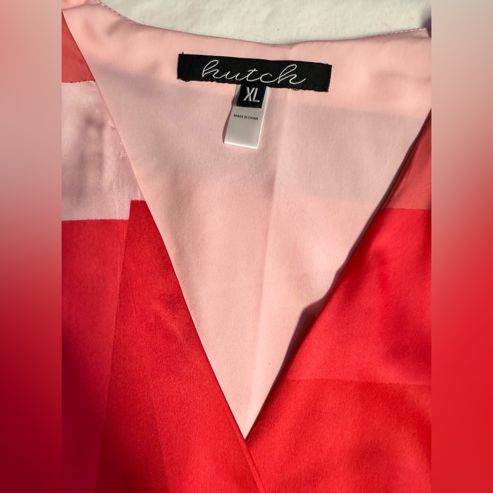 HUTCH Red and pink geometric print color block wrap midi dress size XL - Picture 13 of 16